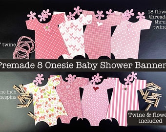 PREMADE 8 Onesies Banner, Baby Shower Decoration, Baby Girl Onesie, Nursery Decoration, Decor, Onesie Garland, Pink Banner