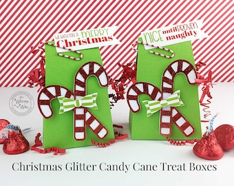 KIT Candy Cane Treat Box/ Glitter/Naughty or Nice /Party Favor /Christmas Party Treat/ Neighbor gifts /CoWorker Treats /Employees Gifts