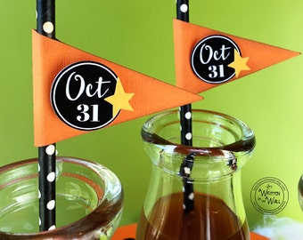 KIT Halloween Oct 31 Straws & Flags / Cupcake Topper / Halloween Straws / Cupcake Topper /Smiling Jack Halloween Treat Box