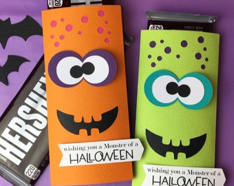 KIT Halloween Monster Candy Bar Wrappers, Candy Card, Halloween Treats, Gifts, Party Favor, Game Prize, Hershey Bar, Co-Worker Treats