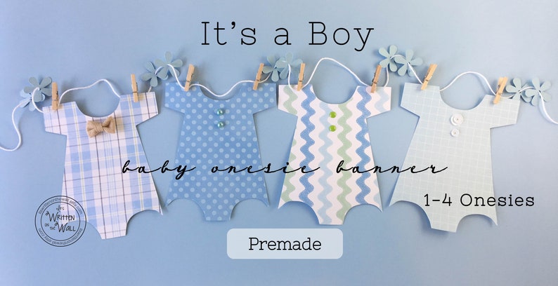 Premade 8 Onesies Baby Shower Banner Decoration Boy Onesie Nursery Decor Garland Blues