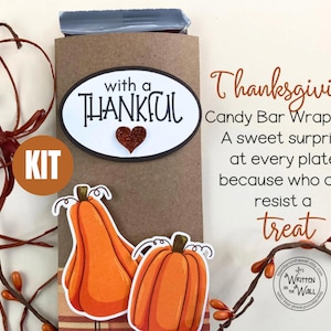 Kit Thanksgiving Candy Bar Wrapper,Wrap, Pumpkin, Table Decor, Place Seeting, Office staff, Employees, Coworker treats image 1