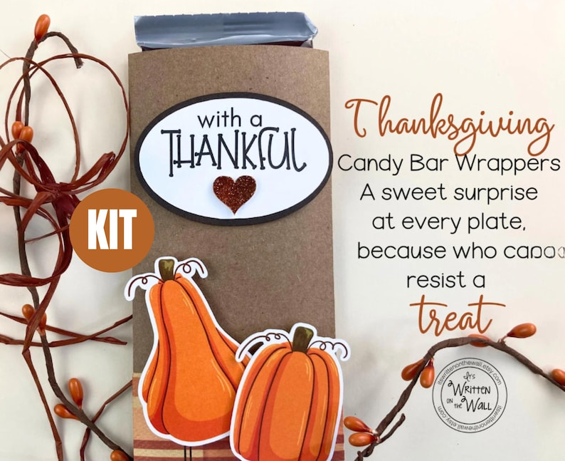 Kit Thanksgiving Candy Bar Wrapper,Wrap, Pumpkin, Table Decor, Place Seeting, Office staff, Employees, Coworker treats image 1