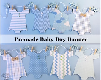 PREMADE Boy 8 Onesies-Baby Shower Banner, Baby Shower Decoration, Baby Boy Onesie, Nursery Decoration, Decor, Onesie Garland, Blues Banner
