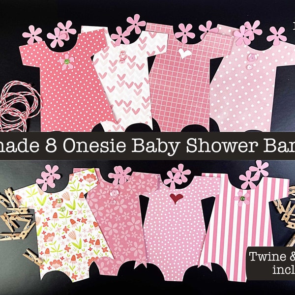 PREMADE 8 Onesies Banner, Baby Shower Decoration, Baby Girl Onesie, Nursery Decoration, Decor, Onesie Garland, Pink Banner