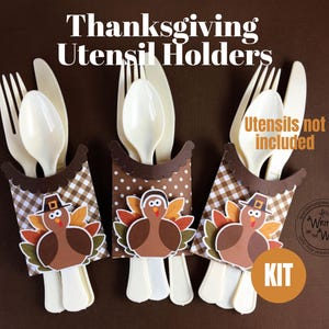 Kit Thanksgiving Turkey Utensil Holder, kids table Table Decor, Place Seating, silverware,