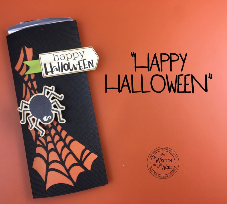 KIT Halloween Candy Bar Wrappers / Spider Web Candy Card, Halloween Treats, Gifts, Party Favor, Game Prize, Hershey, Classroom treats Happy Halloween