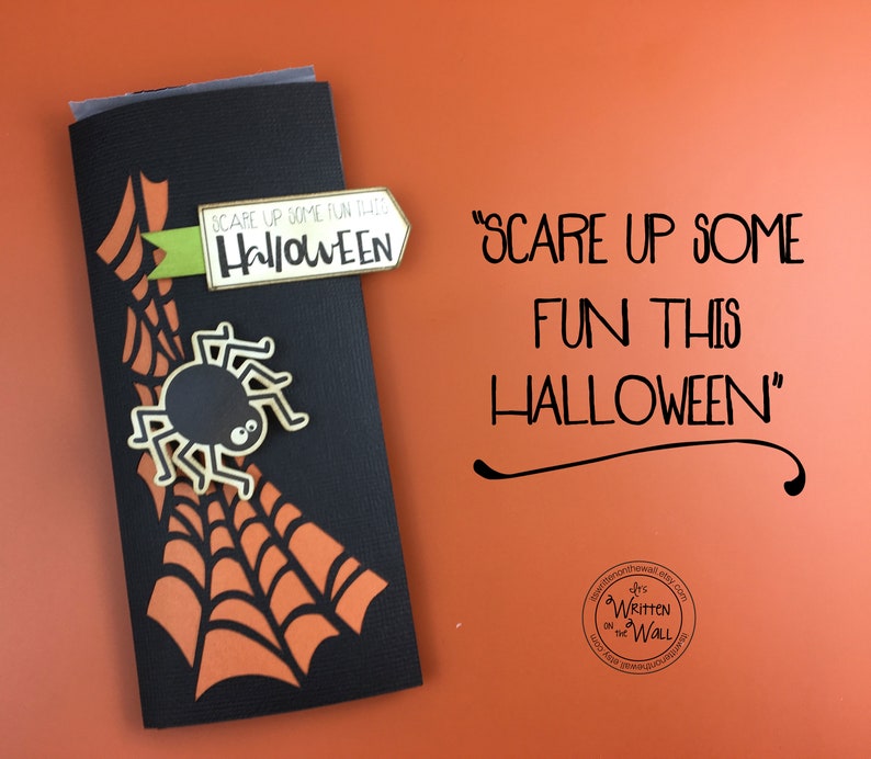 KIT Halloween Candy Bar Wrappers / Spider Web Candy Card, Halloween Treats, Gifts, Party Favor, Game Prize, Hershey, Classroom treats Scare Up Fun