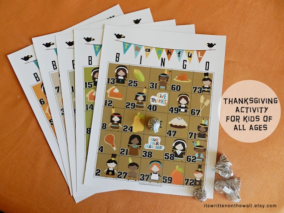 15 Thanksgiving Bingo/ A Thanksgiving Day Activity for the Kids /15 Sheet Game / Thanksgiving Kids Table