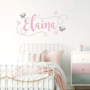 Calcomanías de pared de mariposa de niña, calcomanía de nombre de niña, calcomanía de pared de vivero de mariposa, calcomanías de pared personalizadas, decoración de habitación de mariposa, pegatina de mariposa