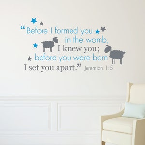 Baby bible quote, Christian nursery decal, Lamb wall decals, Before I formed you in the womb, Bible verse wall art nursery, Baby decal