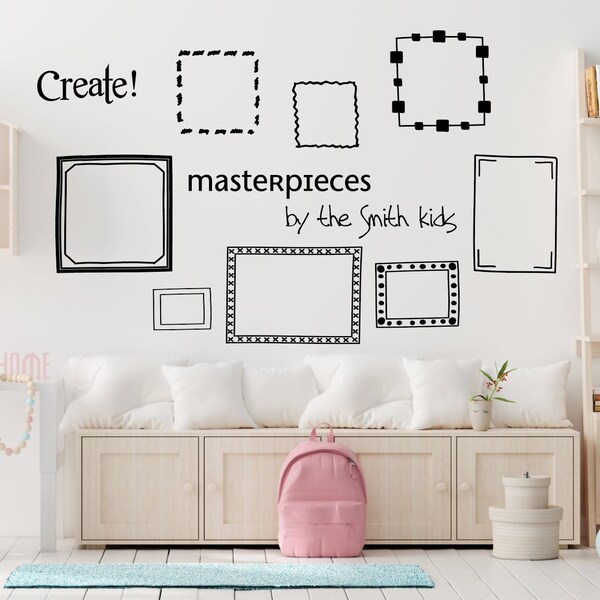 Kids Art Display Frames, Look What I Made, Picture Frame Wall Decals, Playroom Wall Decal Artwork Display, Masterpieces Wall Decal For Kids