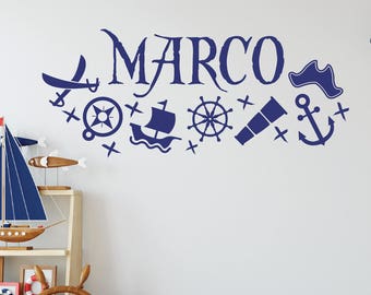Pirate decor, Personalized wall decals, Pirate decals, Name decals, Pirate stickers, Wall stickers for bedroom, Pirate room decor DB195