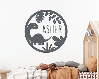 Vinilo decorativo de pared con nombre de dinosaurio personalizado, decoración para la habitación de los niños