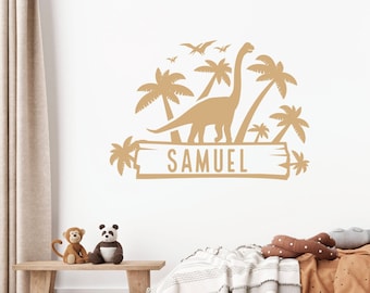 Vinilo decorativo de pared con nombre de dinosaurio, decoración prehistórica para sala de juegos