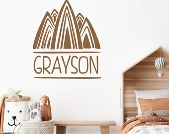 Customizable Boy Name Decal, Personalized Colors Mountain Sticker, Easy DIY Kids Bedroom Decor, Removable Wall Art, Children Playroom Sign