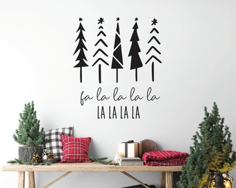 Christmas Carol Home Decor, Fun Tree Star Fa La La La Wall Sticker, DIY Holiday Glass Window Mirror Decal, Colorful Red Green Gray Black