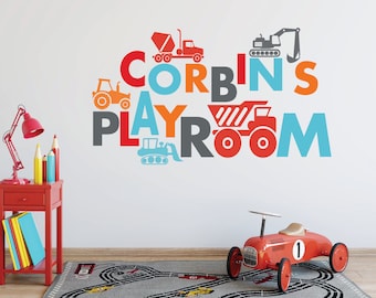 Construction wall decals, Playroom wall decals, Construction wall decor, Personalized wall decals, Kids wall stickers DB378