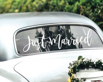 Calcomanía para ventana de automóvil con mensaje "Just Married", decoración para novios en bodas, regalo para despedida de soltera, letrero de bienvenida para recepción, decoraciones de amor verdadero