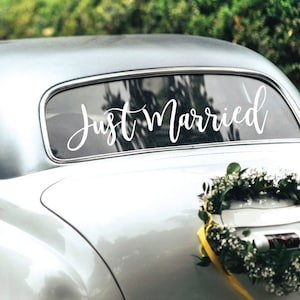 Just Married Car Window Decal Sticker, Wedding Bride and Groom Decor, Bridal Shower Gift, Reception Welcome Sign, True Love Decorations