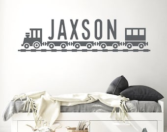 Calcomanía de vinilo de tren, decoración de pared para niños pequeños, letrero con nombre personalizado, calcomanías artísticas para habitación de niños, personalizadas para guardería, letras grandes fáciles de quitar