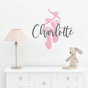 Dance Shoes Decal For Girl Bedroom, Baby Girl Gift Personalized Art, Kids Room Decor, Nursery Name Ballet Slippers Wall Decal, Removable