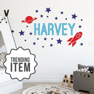 Nursery wall letters, Kids room decor, Nursery name decal, Rocket decor, Space wall decor, Boy name wall art, Star stickers Vinyl wall decal