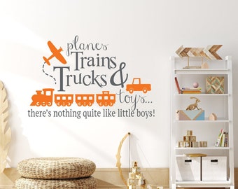 Airplane Wall Decal, Boy Wall Decal, Train Wall Decor, Toddler Boy Room Decor, Truck Wall Sticker, Playroom Wall Decal, Toy Room Wall Decor