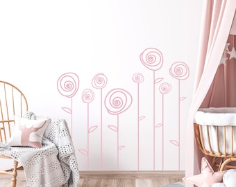 Flower Wall Decals For Baby Girls Nursery, Kids Bedroom Wall Stickers, Children's Playroom Art Decor, Bright Custom Colors Wallpaper Sign