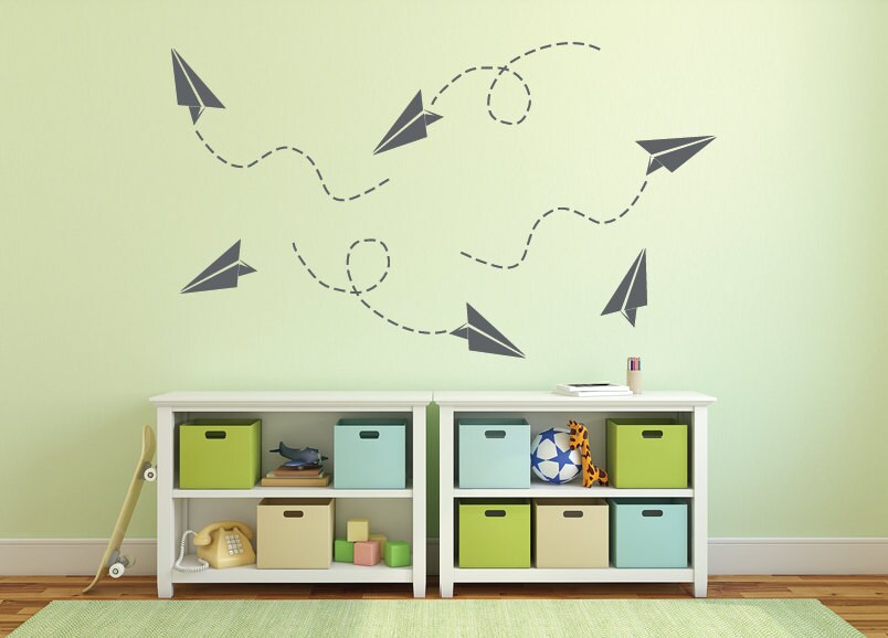 Paper airplane wall decal Airplane decor Kids wall stickers Etsy