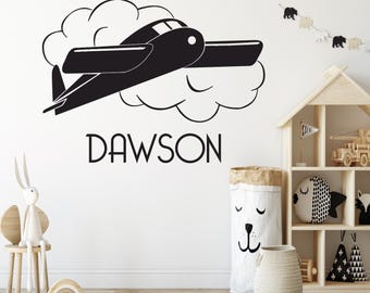 Airplane wall decals, Personalized name wall decals, Airplane decor, Airplane nursery wall decals, Airplane wall art, Name stickers DB236