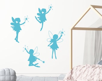 Arte de pared minimalista con varita de hada, alas de hada mágicas, decoración de habitación de niñas con temática mágica, calcomanía de pared extraíble fácil de hacer tú mismo, vinilo para habitación de niños y sala de juegos
