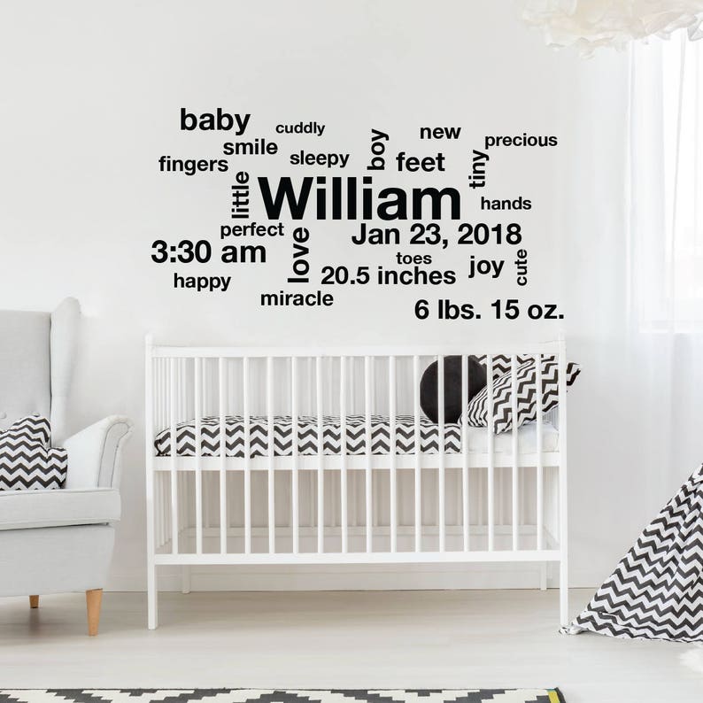 Word wall art Nursery wall decal Baby name wall decals Name decal DB161 Vinyl wall decal Nursery wall decor Baby stats wall art