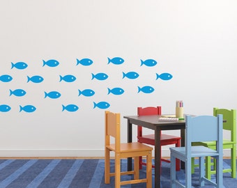School of Fish Wall Decor Stickers, Underwater Marine Life Vinyl Decal, Ocean Nautical Bathroom Art Mural, Removable Under the Sea Prints