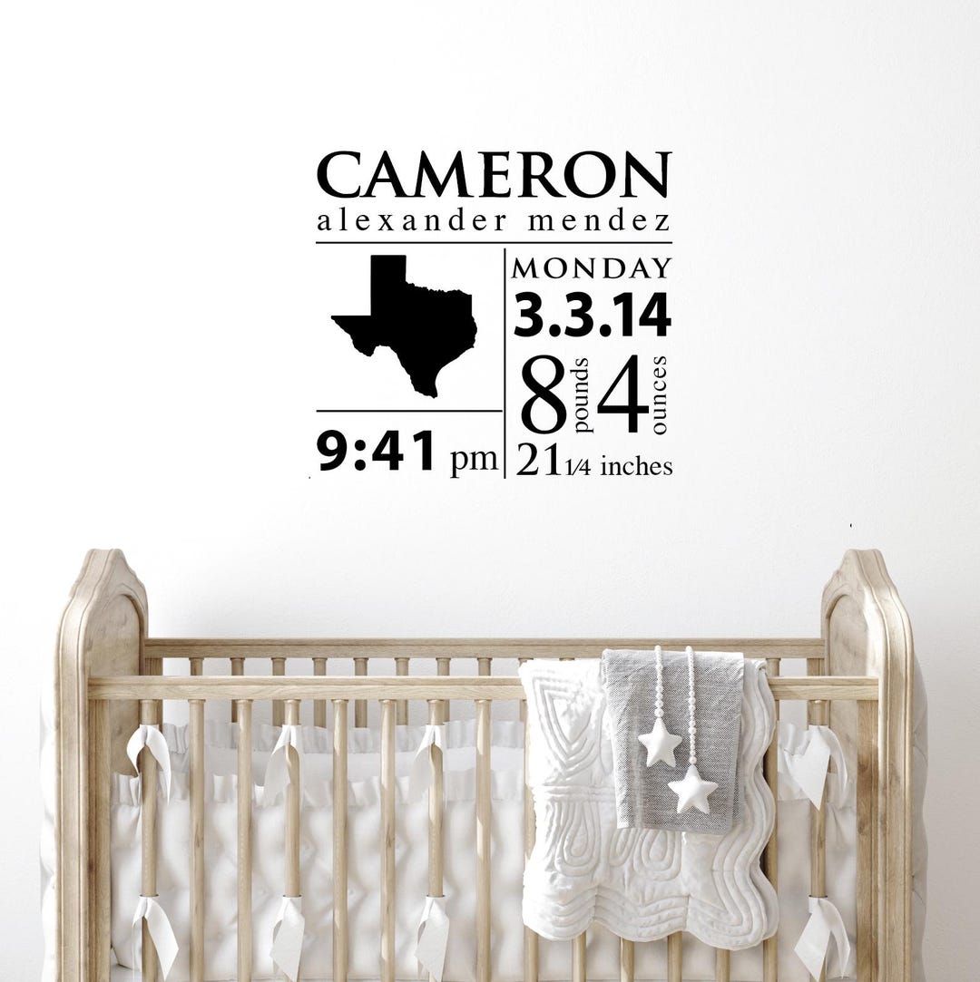 Personalized Baby Birth Stats Wall Decals, Custom Name Vinyl Stickers ...