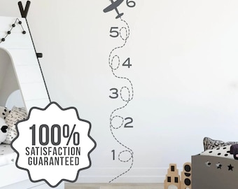 Airplane Growth Chart Ruler Decal, Airplane Wall Decor, Kids Height Chart Sticker, Wall Measuring Stick, Height Chart for Girls and Boys