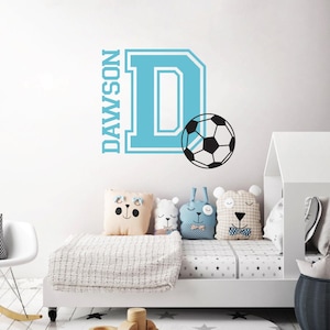 Personalized Soccer Name Vinyl Decal, Customized Sports Wall Art, Custom Boy Nursery Decor, Easy DIY Removable Children Bedroom Sticker