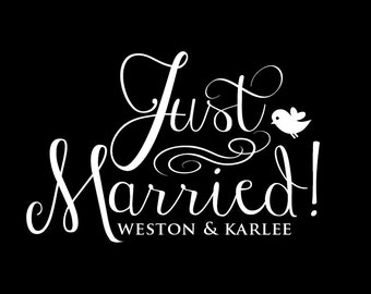 Just Married Car Window Decal With Names  DB244