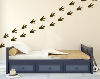 Calcomanías de vinilo con huellas de dinosaurio, pegatinas de pared jurásicas para dormitorio infantil, letrero de dinosaurio prehistórico para despegar y pegar, impresión de huellas fósiles de T-Rex