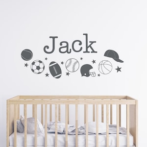 Personalized Sports Themed Decals, Custom Varsity Name Wall Sign, Nursery Vinyl Tennis, Kids Room Soccer, Football, Baseball, Basketball