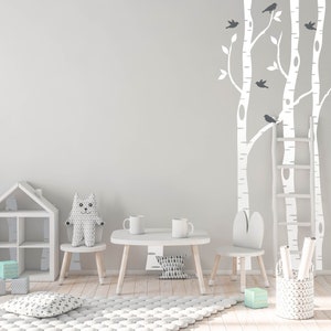 Birkenzweige Kinderzimmer Wandaufkleber, Waldvögel Babypartygeschenk, Espenwald Vinyldekor Tapete, Kinderzimmer Wandaufkleber