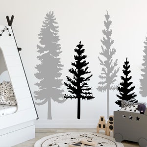 Woodland nursery wall decor, Pine tree wall decal, Forest wall decal Pine tree wall stencils Tall tree vinyl wall decal Pine tree wall mural