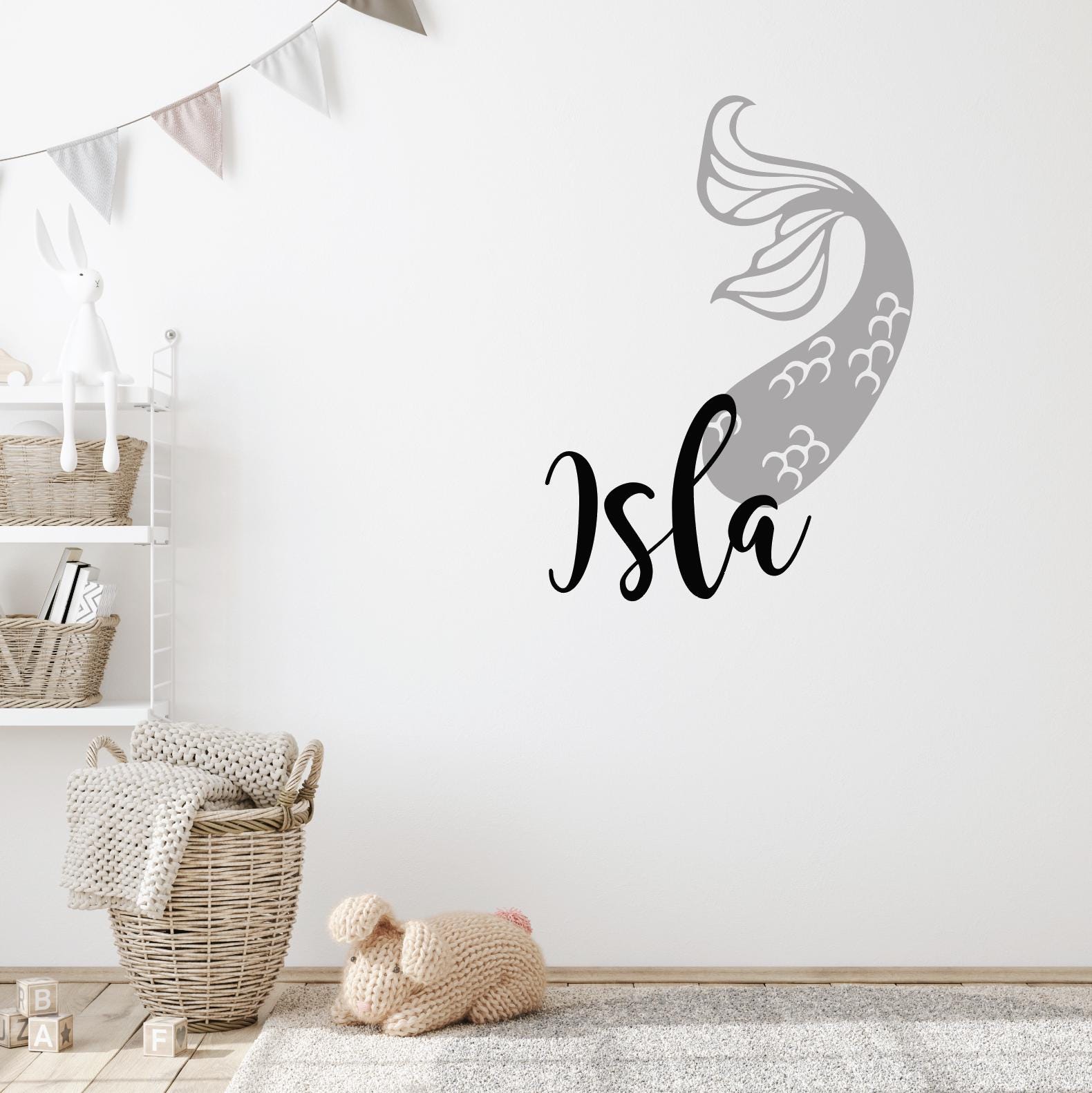 Personalized Mermaid Tail Vinyl Decal, Custom Girls Name Bedroom Decor ...