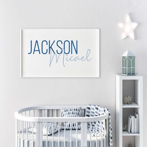 Adesivo de vinil com nome em tela personalizado, adesivo de letra cursiva personalizado, placa de arte de parede com nome do meio, decoração removível para quarto de criança, faça você mesmo fácil