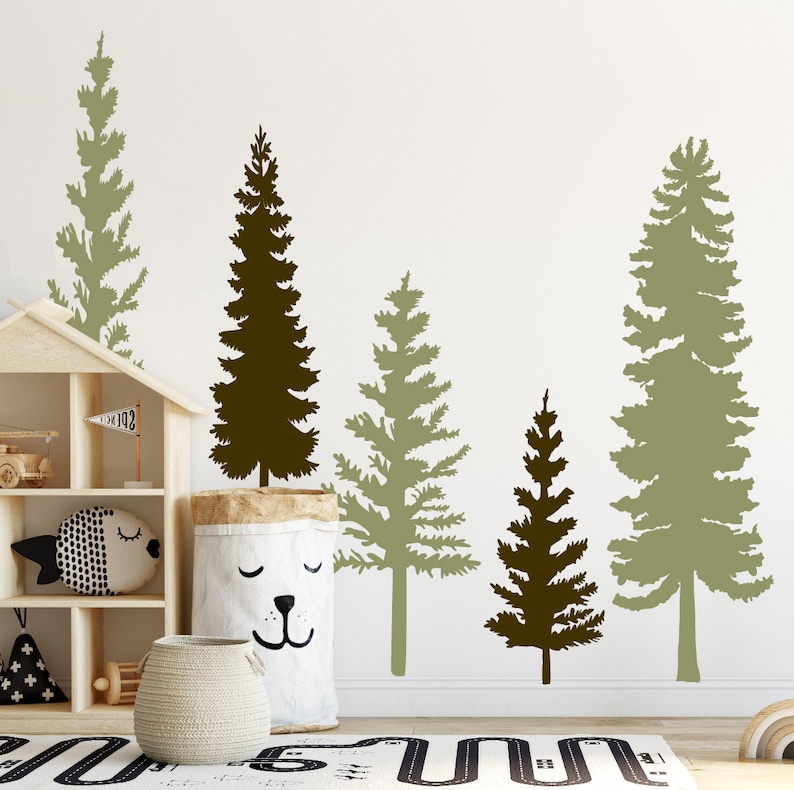 Woodland Nursery Wall Decor Pine Tree Wall Decal Forest Wall Etsy