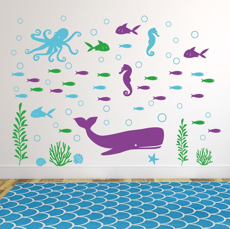 Ocean wall decal Sea animals vinyl decal Ocean bathroom wall Etsy