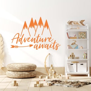 Mountain Wall Decal, Adventure Awaits Wall Decor, Mountain Sticker ...
