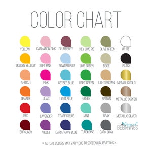 May include: Color chart with 24 color swatches in a teardrop shape. The colors include yellow, golden yellow, apricot, orange, red, burgundy, carnation pink, soft pink, pink, lilac, lavender, violet, plumberry, powder blue, geyser blue, light blue, traffic blue, dark/navy blue, key lime pie, lime green, light green, green, turquoise, olive green, beige, light brown, brown, dark gray, white, black, metallic gold, metallic copper, and metallic silver.