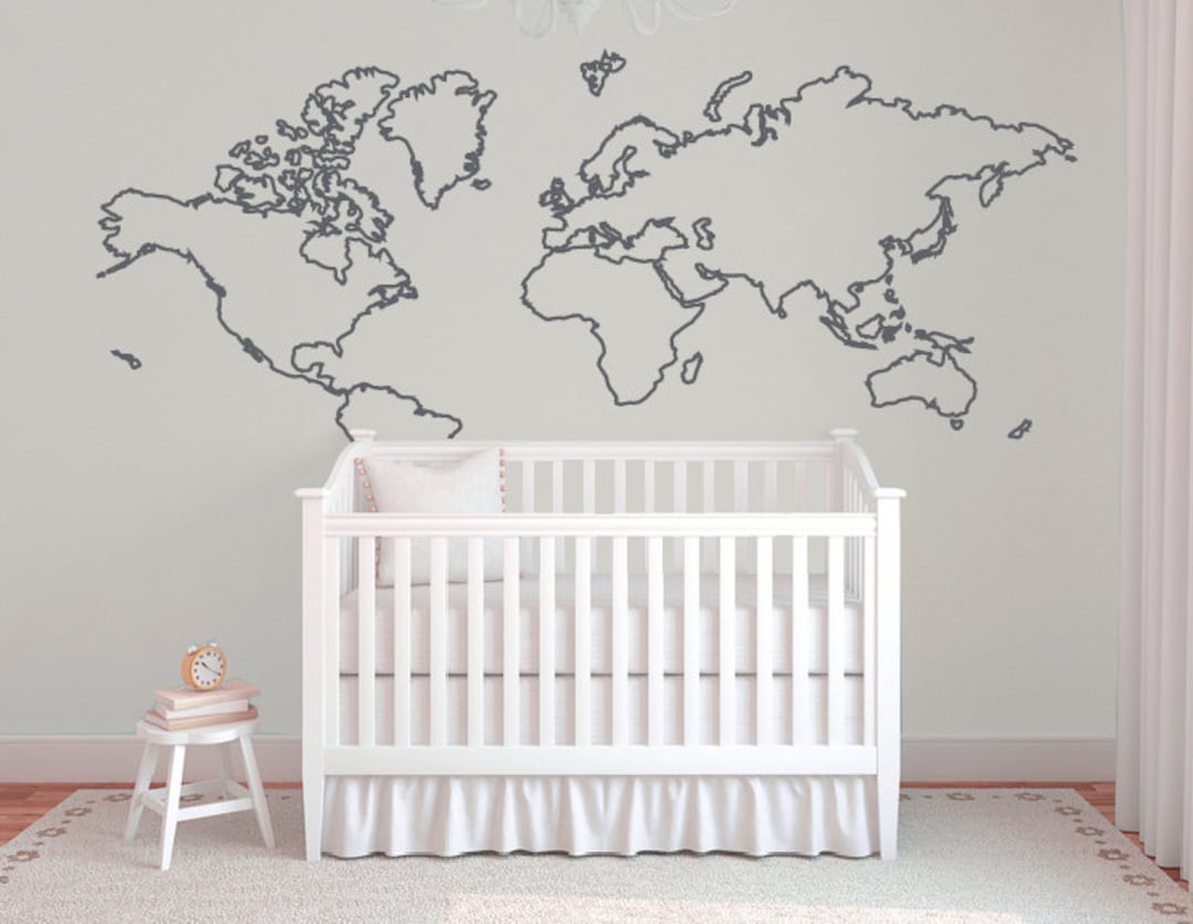 World Map Wall Decal World Map Outline Wall Decal Nursery Etsy