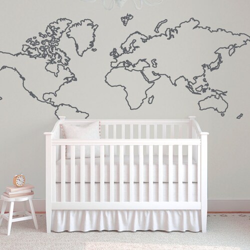 World Map Wall Decal World Map Outline Wall Decal Nursery Etsy
